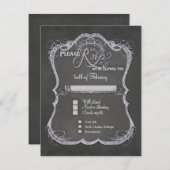 Chalkboard Typographic Leaf Swirl Rustic Wedding RSVP Kaartje (Voorkant / Achterkant)