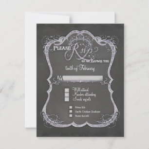 Chalkboard Typographic Leaf Swirl Rustic Wedding RSVP Kaartje