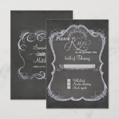 Chalkboard Typographic Leaf Swirl Rustic Wedding RSVP Kaartje (Voorkant / Achterkant)