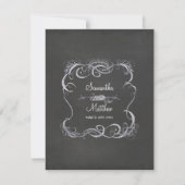 Chalkboard Typographic Leaf Swirl Rustic Wedding RSVP Kaartje (Achterkant)