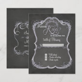 Chalkboard Typographic Leaf Swirl Rustic Wedding RSVP Kaartje (Voorkant / Achterkant)