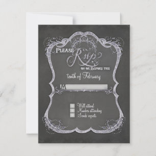 Chalkboard Typographic Leaf Swirl Rustic Wedding RSVP Kaartje