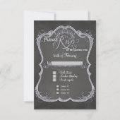 Chalkboard Typographic Leaf Swirl Rustic Wedding RSVP Kaartje (Voorkant)