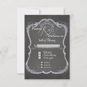 Chalkboard Typographic Leaf Swirl Rustic Wedding RSVP Kaartje