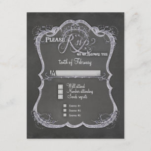 Chalkboard Typographic Leaf Swirl Rustic Wedding RSVP Kaartje