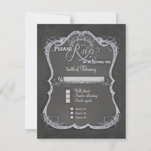 Chalkboard Typographic Leaf Swirl Rustic Wedding RSVP Kaartje (Voorkant)