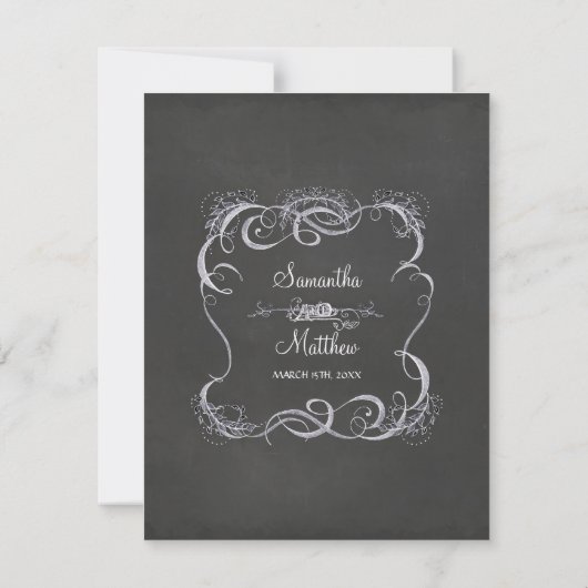 Chalkboard Typographic Leaf Swirl Rustic Wedding RSVP Kaartje (Achterkant)