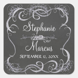 Chalkboard Typographic Leaf Swirl Rustic Wedding Vierkante Sticker