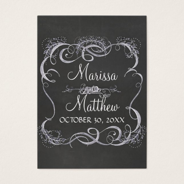 Chalkboard Typographic Leaf Swirl Rustic Wedding Visitekaartjes (Voorkant)