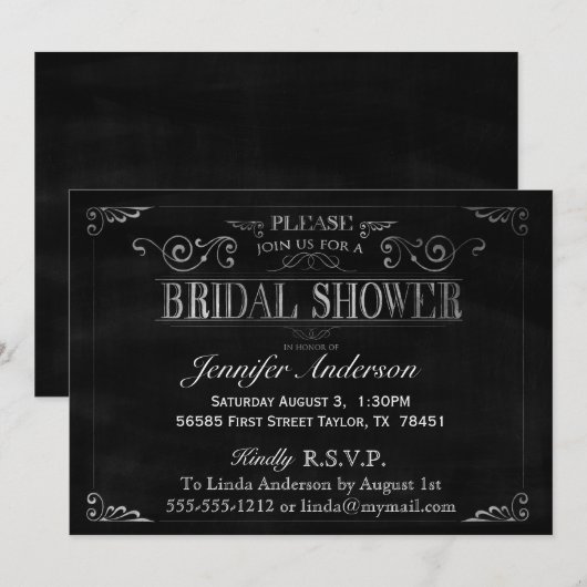 Chalkboard Typography Bridal Shower Invitation Kaart (Voorkant / Achterkant)