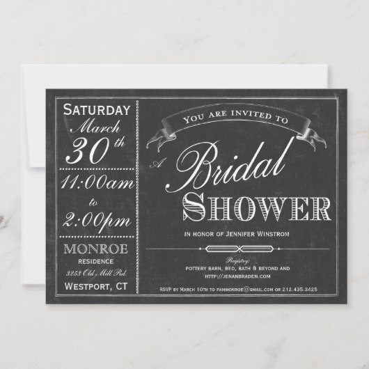 Chalkboard Typography Bridal Shower Invitation Kaart (Voorkant)