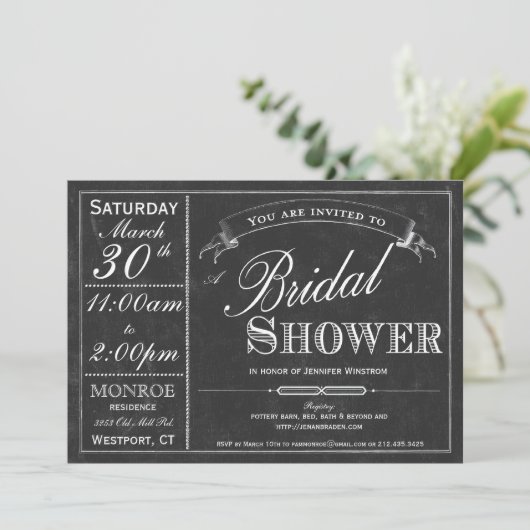 Chalkboard Typography Bridal Shower Invitation Kaart (Staand voorkant)