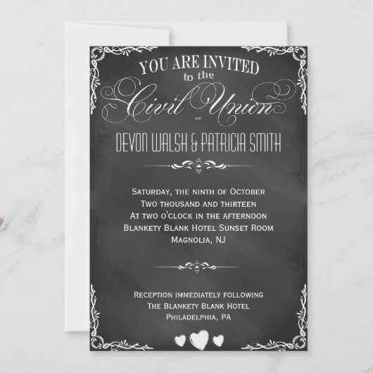Chalkboard Typography Civil Union Invitation Kaart (Voorkant)