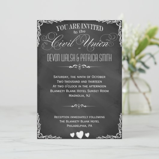 Chalkboard Typography Civil Union Invitation Kaart (Staand voorkant)