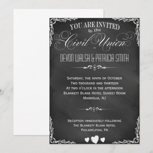 Chalkboard Typography Civil Union Invitation Kaart (Voorkant / Achterkant)