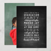 Chalkboard Typography Graduation Party Kaart (Voorkant / Achterkant)