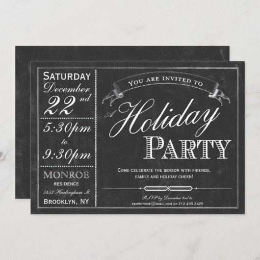 Chalkboard Typography Holiday Party Invitation Kaart (Voorkant / Achterkant)
