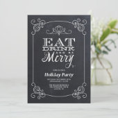 Chalkboard Typography Holiday Party Kaart (Staand voorkant)