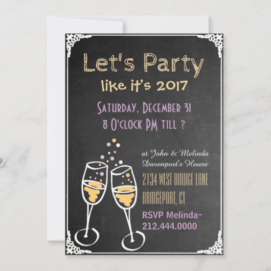 Chalkboard Typography New Years Party Invitation Kaart (Voorkant)