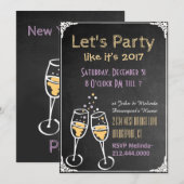 Chalkboard Typography New Years Party Invitation Kaart (Voorkant / Achterkant)