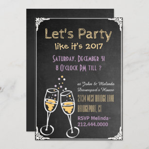 Chalkboard Typography New Years Party Invitation Kaart