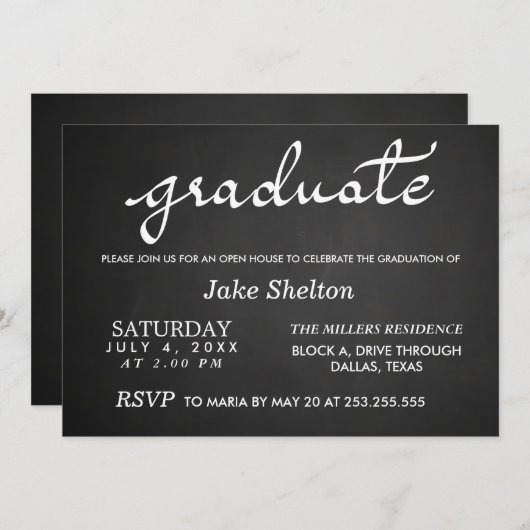 Chalkboard Typography Open House Afstuderen Kaart (Voorkant / Achterkant)