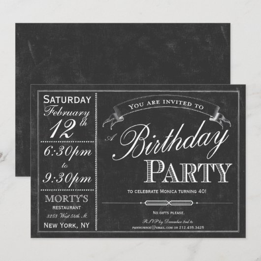 Chalkboard Typography Party Invitation Kaart (Voorkant / Achterkant)