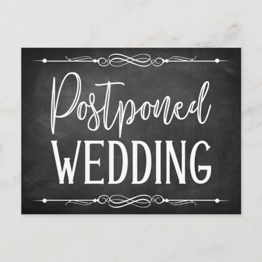 Chalkboard Typography Postponed Wedding Kaart (Voorkant)