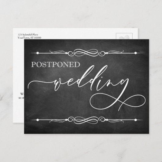 Chalkboard & Typography Postponed Wedding Kaart (Voorkant / Achterkant)