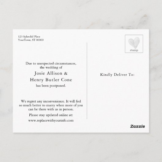 Chalkboard & Typography Postponed Wedding Kaart (Achterkant)