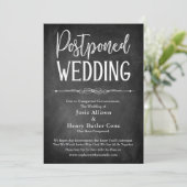 Chalkboard Typography Postponed Wedding Kaart (Staand voorkant)