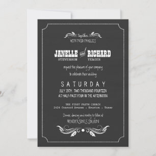 Chalkboard Typography Vintage Wedding Invitding Kaart