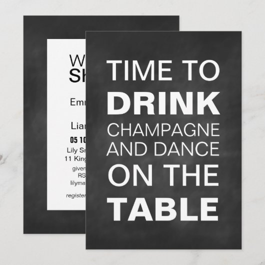 Chalkboard Typography Wedding Shower Invitation Kaart (Voorkant / Achterkant)