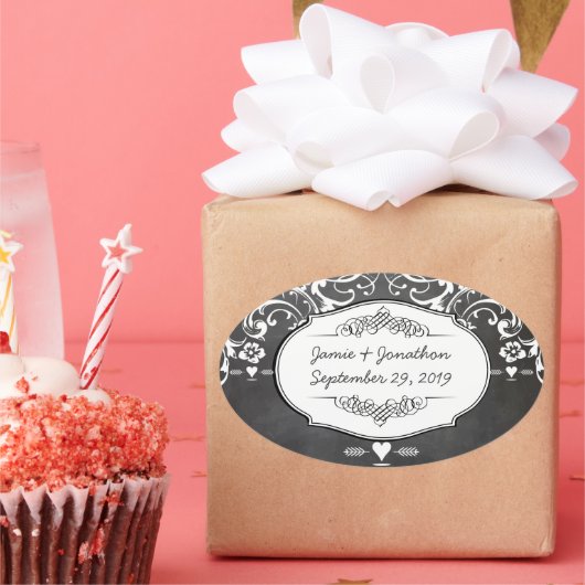 Chalkboard Typography Weddings Ovale Sticker (Feest)