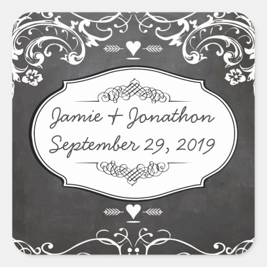Chalkboard Typography Weddings Vierkante Sticker (Voorkant)
