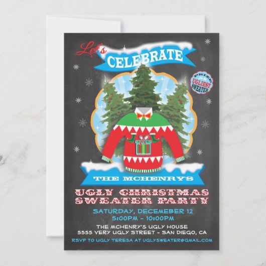 Chalkboard Ugly KerstSweater Invitations Kaart (Voorkant)