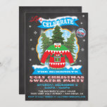 Chalkboard Ugly KerstSweater Invitations Kaart<br><div class="desc">Volledig geweldige,  lomp kerstkeuken uitnodigingen. Hij is uitgerust met een lelijke trui met een kerstboomachtergrond met zonneburstlabel,  spandoeken,  sneeuw voor games,  sneeuwvlokken en leuke typografie tegen een rustige achtergrond van het krijtbord.Handgetekende illustratie van McBooboo.</div>