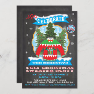 Chalkboard Ugly KerstSweater Invitations Kaart