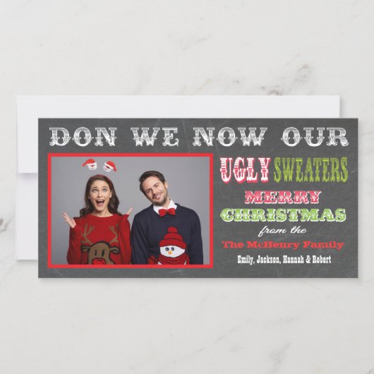 Chalkboard Ugly KerstSweater Photo Card Feestdagenkaart (Voorkant)