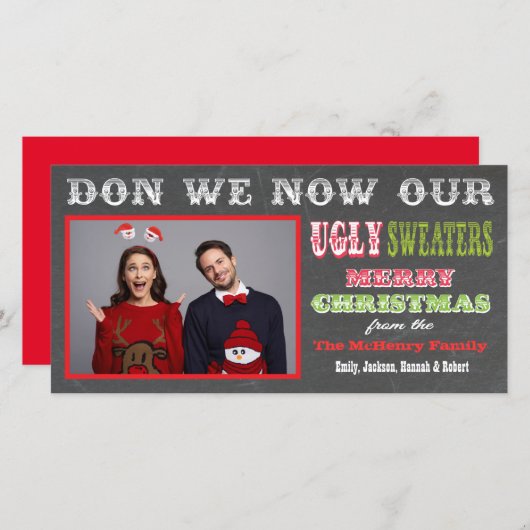 Chalkboard Ugly KerstSweater Photo Card Feestdagenkaart (Voorkant / Achterkant)