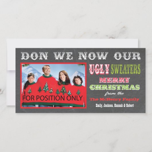 Chalkboard Ugly KerstSweater Photo Card Feestdagenkaart (Voorkant)