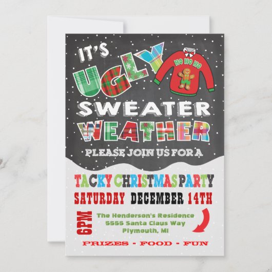 Chalkboard UGLY kerstSweater-uitnodigingen Kaart (Voorkant)
