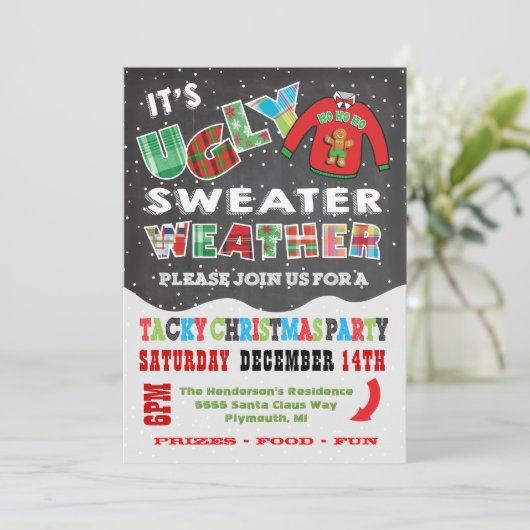 Chalkboard UGLY kerstSweater-uitnodigingen Kaart (Staand voorkant)