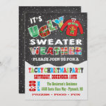 Chalkboard UGLY kerstSweater-uitnodigingen Kaart<br><div class="desc">Supercool en kleurrijk,  deze Tacky of Ugly kerstSweater Party heeft een trui met een gingerbrood man,  die sneeuw en stof typografie maakt op een achtergrond van het karton. Geweldig voor een kinder of volwassen feestdag! Met de hand getekende illustratie door McBooboo.</div>