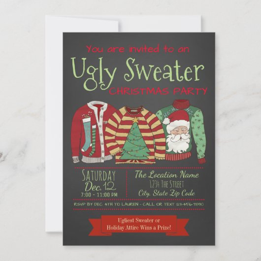 Chalkboard Ugly Sweater Kerstparty Kaart (Voorkant)