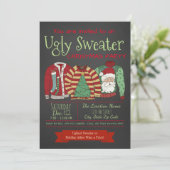 Chalkboard Ugly Sweater Kerstparty Kaart (Staand voorkant)
