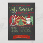 Chalkboard Ugly Sweater Kerstparty Kaart<br><div class="desc">Oke trui kerstfeestelijke uitnodiging met drie lelijke truien op een achtergrond van een krijtbord. U kunt deze leuke,  lelijke feestelijke uitnodigingen van de sweater kerstpartij voor uw gebeurtenis gemakkelijk aanpassen door uw details in de doopvontstijl en de kleur eenvoudig toe te voegen u verkiest.</div>