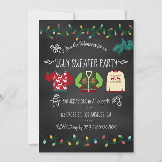 Chalkboard Ugly Sweater Kerstparty Kaart (Voorkant)