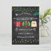 Chalkboard Ugly Sweater Kerstparty Kaart (Staand voorkant)
