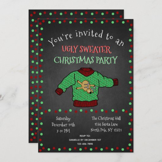 Chalkboard Ugly Sweater Kerstparty Kaart (Voorkant / Achterkant)